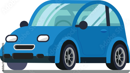 Blue compact electric car parked on a road symbolizes clean energy and eco friendly urban living, showcasing sustainable transportation