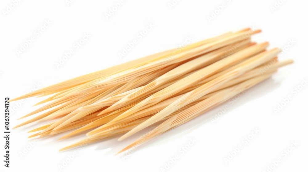 Close-Up of Wooden Toothpicks on White Background Close-Up of Wooden Toothpicks on White Background