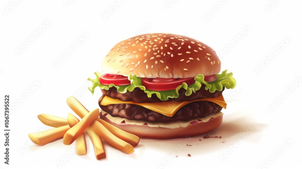 Juicy Cheeseburger with Crispy French Fries: A Delicious Meal Juicy Cheeseburger with Crispy French Fries: A Delicious Meal