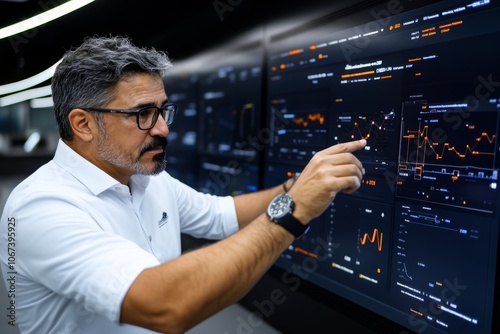 A production manager analyzing demand forecasts on a large screen, adjusting output in real-time to meet current market needs photo