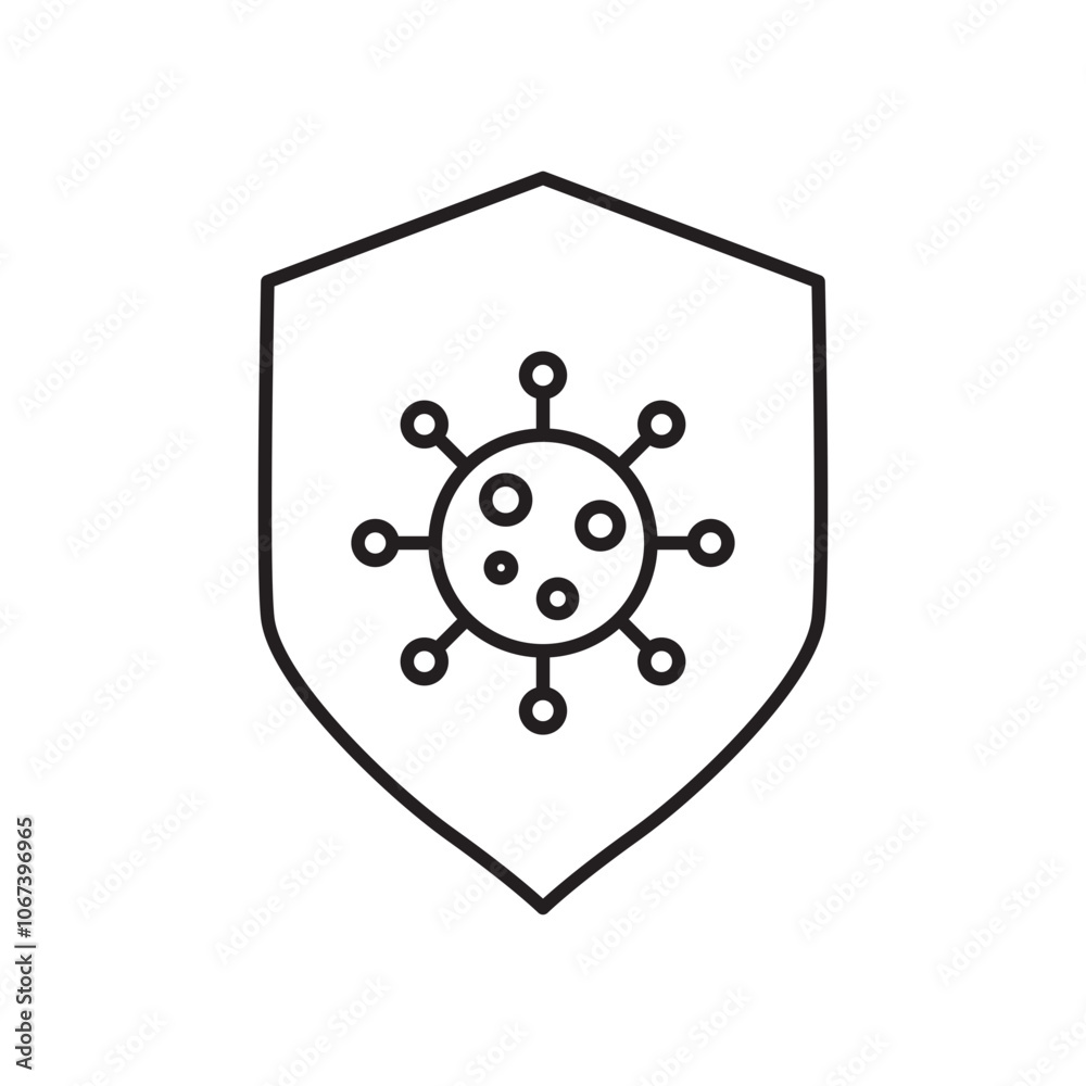 Virus protection shield icon simple black line style.