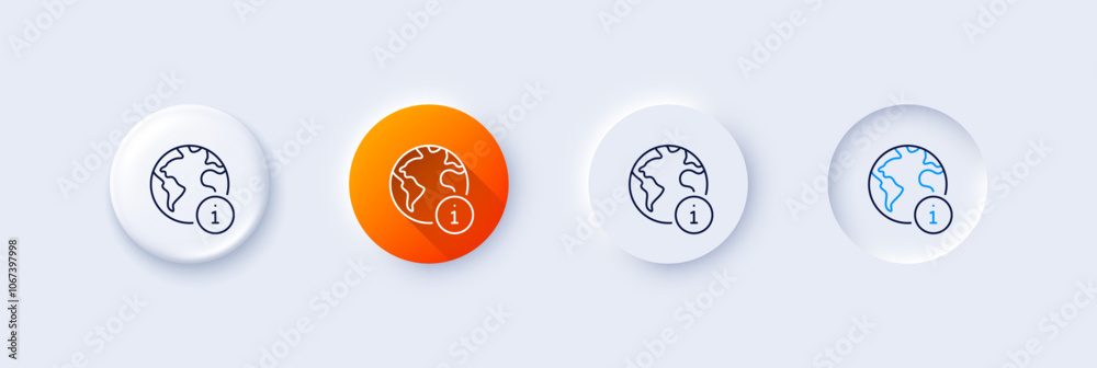 Web information line icon. Neumorphic, Orange gradient, 3d pin buttons. Internet info sign. Global inform symbol. Line icons. Neumorphic buttons with outline signs. Vector Web information line icon. Neumorphic, Orange gradient, 3d pin buttons. Internet info sign. Global inform symbol. Line icons. Neumorphic buttons with outline signs. Vector
