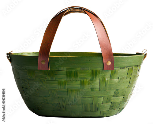 Explore the vibrant green woven picnic basket for outdoor adventures photo