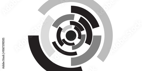 Technology black white circle design modern background. 3D circular symbol, abstract lens technology design, rotating vector. futuristic abstract Background. Vector Modern Hi-Tech Wallpaper. 