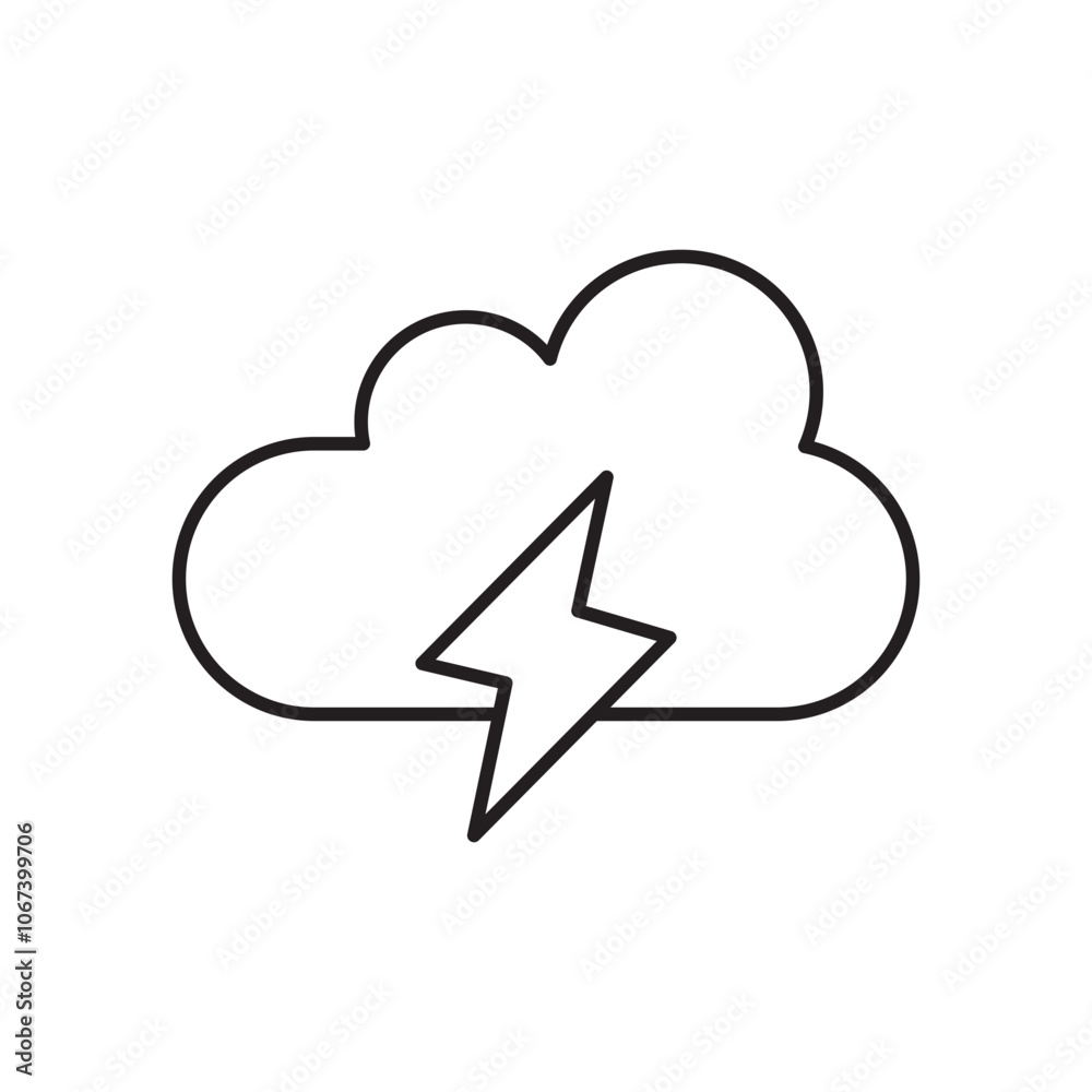 Cloud lightning icon simple black line style. Cloud lightning icon simple black line style.