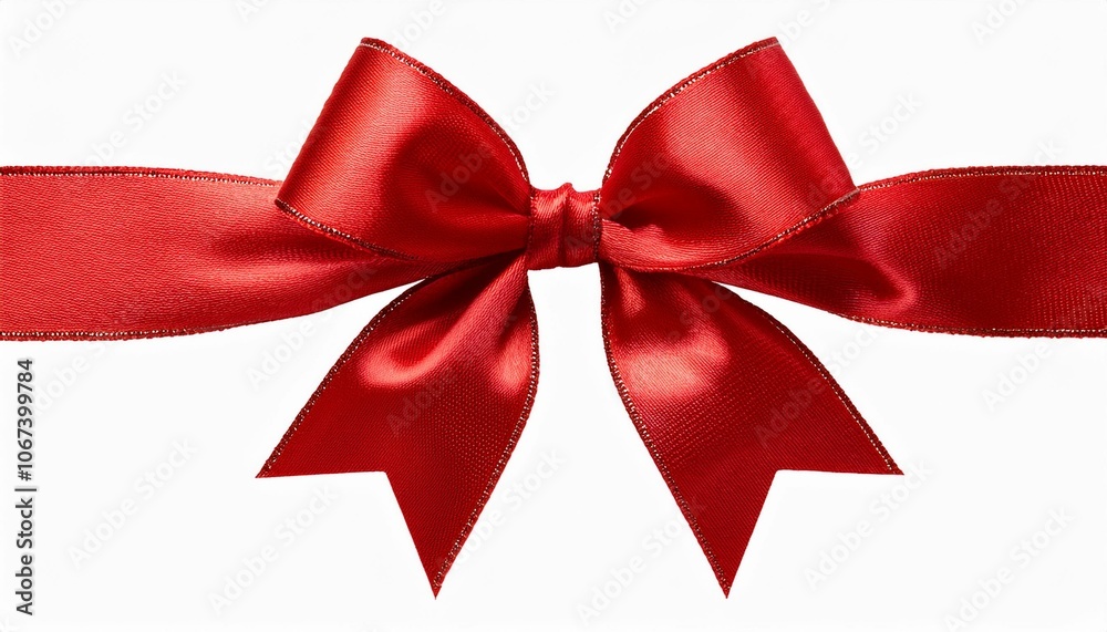 Fototapeta premium Red christmas gift ribbon and bow horizontal isolated transparent background photo PNG file