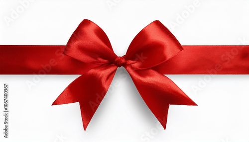 Red Ribbon Bow Realistic shiny satin with shadow horizontal ribbon for decorate your wedding invitation card ,greeting card or gift boxes vector EPS10 isolated on white background.