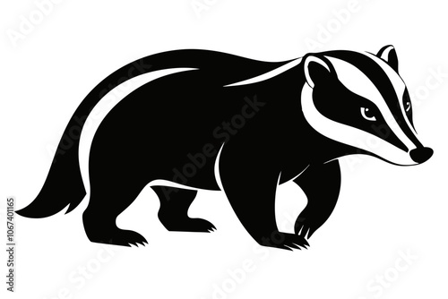 A black silhouette badger standing on the ground , badger animal silhouette vector illustration, Badger icon, badger silhouette vector, Honey Badger,Modern badger icon illustration.