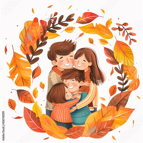 A happy family on a background of an autumn leaves concept.