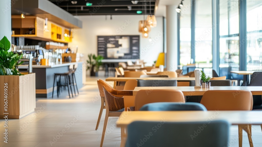 Modern Cafe Interior Design with Tables and Chairs