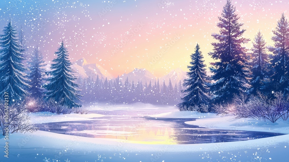 Serene Winter Wonderland Landscape with Snowfall Serene Winter Wonderland Landscape with Snowfall