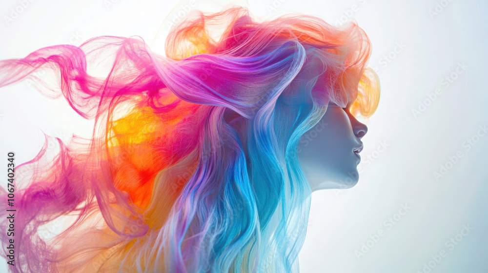 Jellyfish-inspired hairstyle: vibrant wavy design with colorful flow Jellyfish-inspired hairstyle: vibrant wavy design with colorful flow