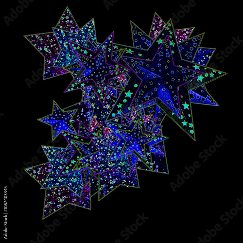 Bright falling sparkling stars on a black background