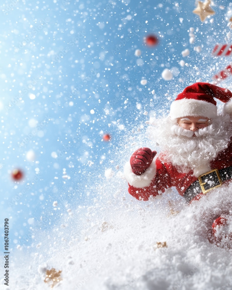 Santa Claus Skiing Down a Snowy Mountain Santa Claus Skiing Down a Snowy Mountain