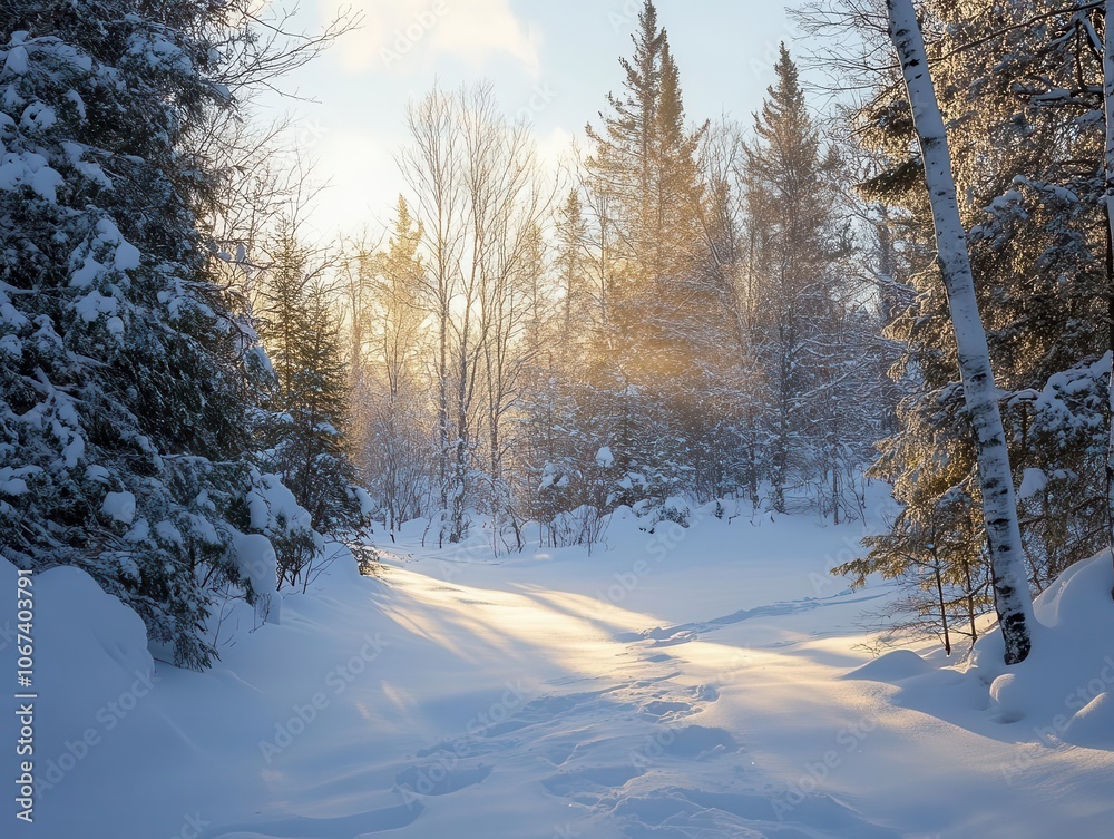 a serene snow-covered landscape illuminated by soft, golden sunlight filtering through trees, casting gentle shadows and creating a peaceful winter scene filled with beauty and tranquility a serene snow-covered landscape illuminated by soft, golden sunlight filtering through trees, casting gentle shadows and creating a peaceful winter scene filled with beauty and tranquility