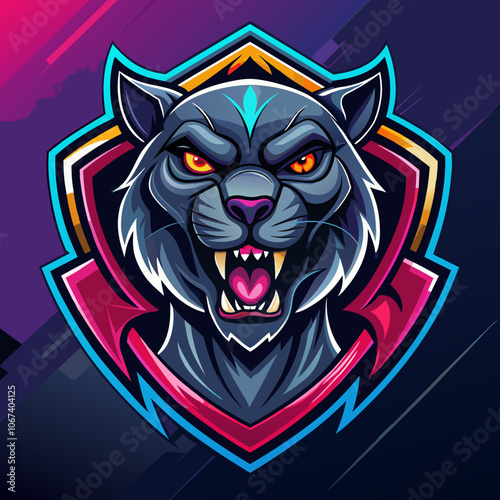 Dynamic esports logo featuring a fierce panther in vivid colors against a stylish background, perfect for competitive gaming teams