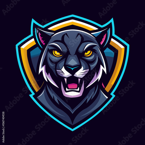 Dynamic esports logo featuring a fierce panther design with vibrant colors and bold outlines for gaming teams