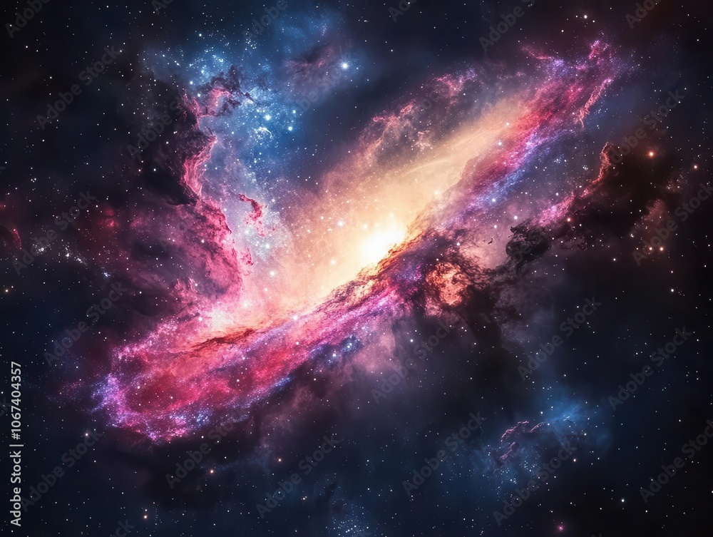 Obraz premium a stunning space nebula radiating with brilliant colors and swirling gases, set against the backdrop of a vast galaxy, evoking a sense of wonder and cosmic beauty