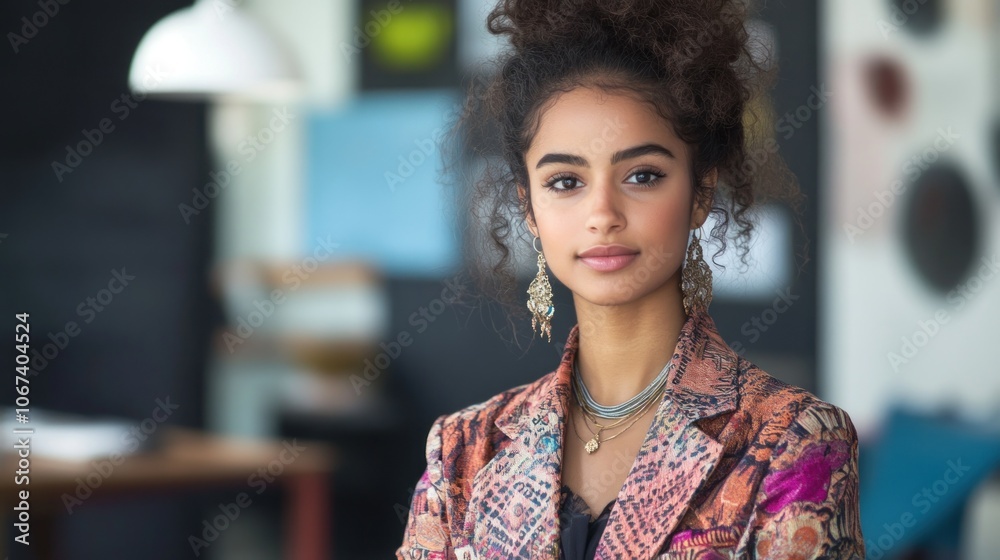 A young woman poses confidently in a stylish outfit, showcasing her unique fashion sense. A young woman poses confidently in a stylish outfit, showcasing her unique fashion sense.