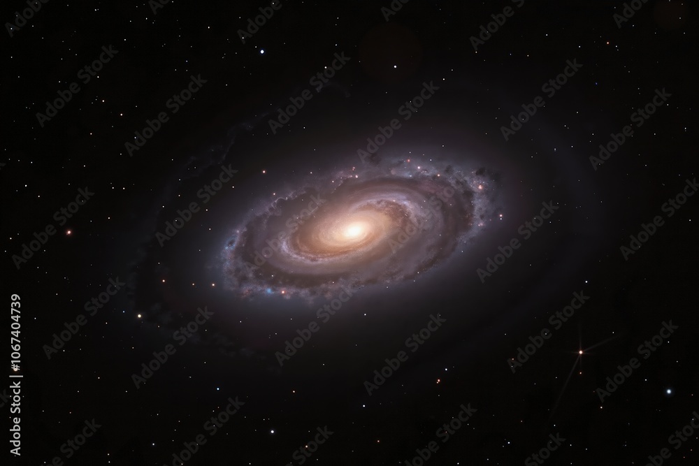 Fototapeta premium Majestic spiral galaxy in deep space with bright stellar core and cosmic dust details.