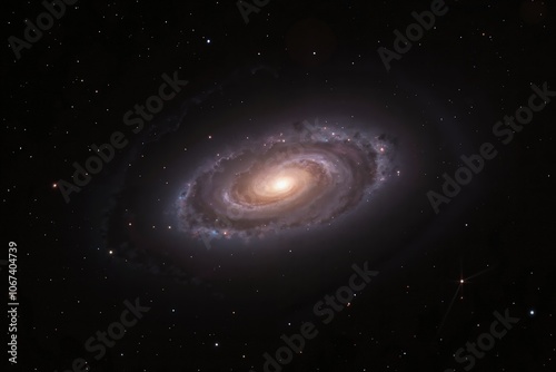 Majestic spiral galaxy in deep space with bright stellar core and cosmic dust details.