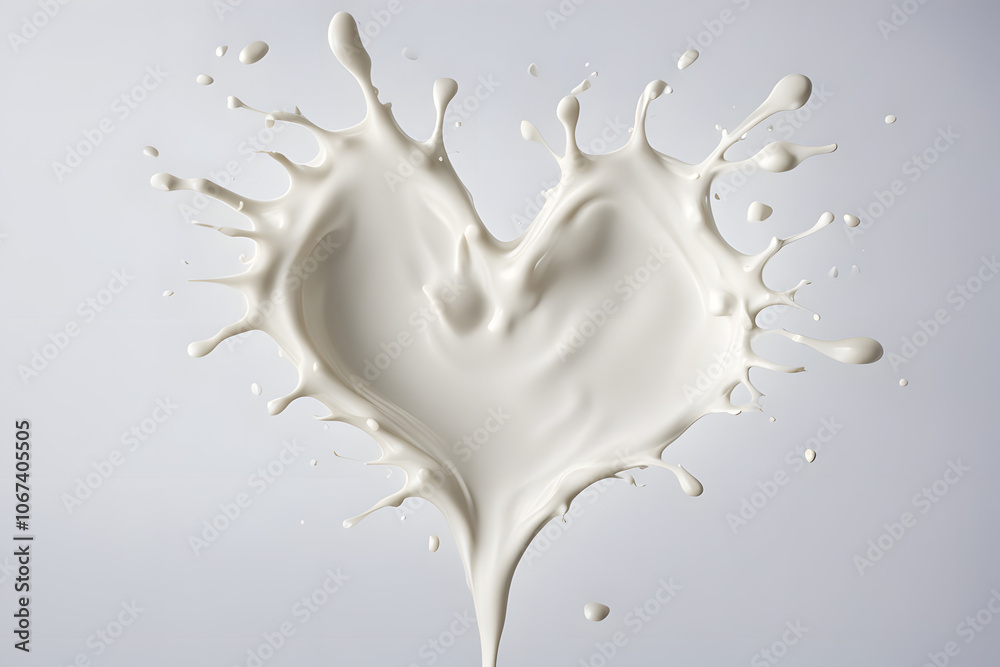 Milk splash forming the shape of a heart against a white background, AI Generated Milk splash forming the shape of a heart against a white background, AI Generated