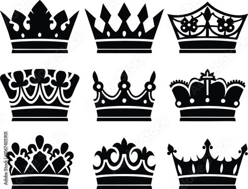 set of crown, crown icon, crown silhouette vector illustration