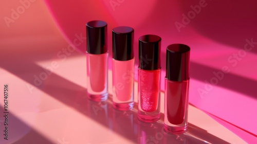 Pink and Red Lipstick Bottles on a Pink Background