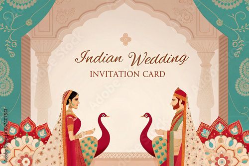 Indian wedding invitation card isolated on white background