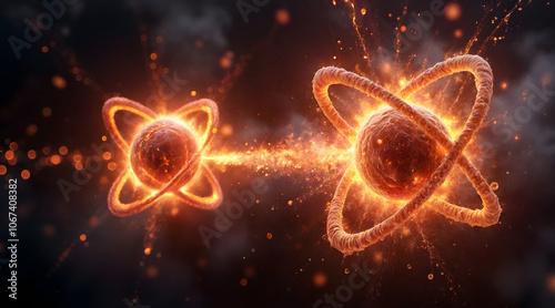 Visualization of atomic nuclei fusion in nuclear science concept photo