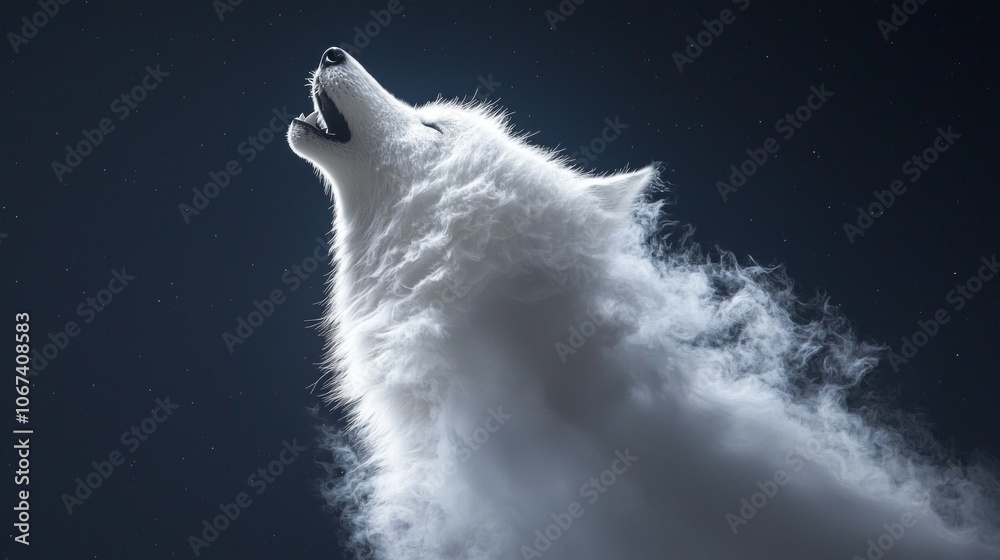 Wild Wolf Cloud Howling at Full Moon in Starry Night Sky - Capturing Nature's Fierce Essence | Ultra-Detailed Nature Photography
