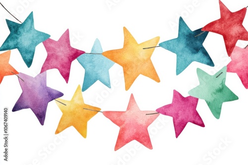 Colorful star garland, white isolated background