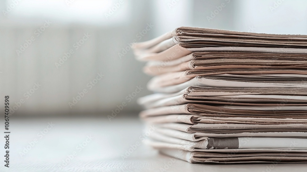 stack of clean magazines on wooden table, closeup stack of clean magazines on wooden table, closeup