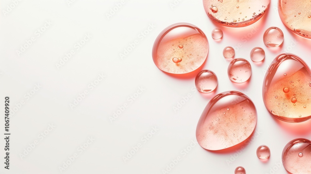 Abstract Beauty: Close-Up of Pink Serum Drops on White Background Abstract Beauty: Close-Up of Pink Serum Drops on White Background
