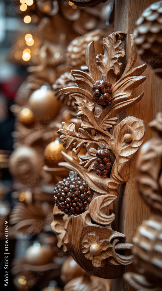 Fototapeta premium Handcrafted wooden decorations for rustic holiday home decor design