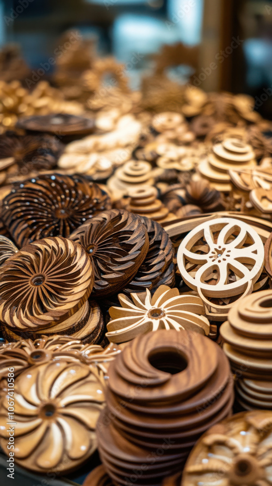 Intricate handcrafted wooden decorations for artisanal displays and home decor Intricate handcrafted wooden decorations for artisanal displays and home decor