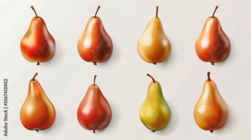 Collection of Ripe Pears: Yellow, Red and Green Varieties Collection of Ripe Pears: Yellow, Red and Green Varieties