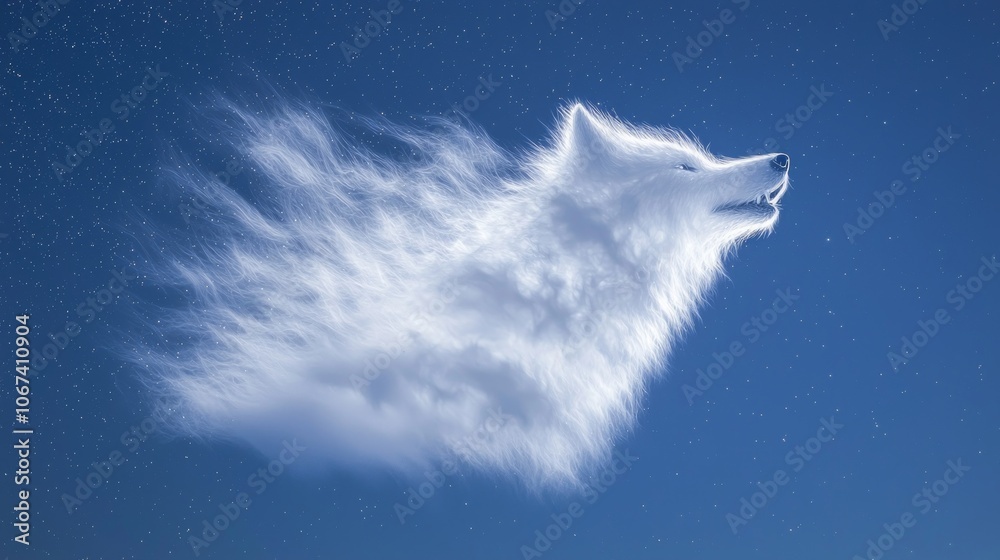 Wild Nature: Majestic Wolf Cloud Howling at Full Moon in Starry Night Sky Wild Nature: Majestic Wolf Cloud Howling at Full Moon in Starry Night Sky