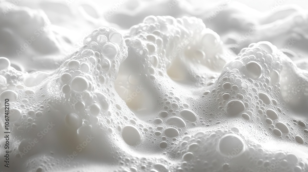 Naklejka premium textured closeup of white soap foam bubbles capturing the softness and cleanliness of the foam against a simple background perfect for illustrating freshness and hygiene