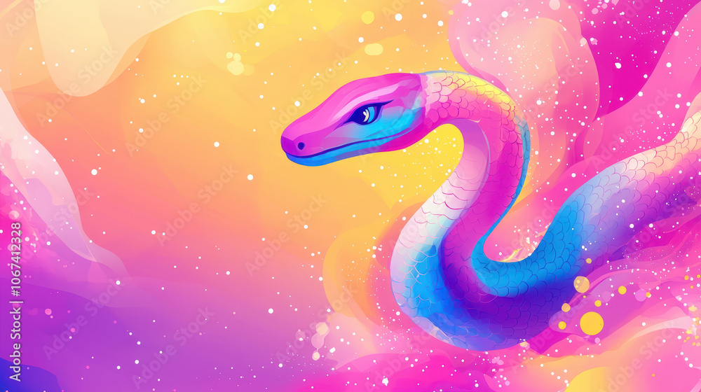 vibrant snake illustration with cosmic elements and colorful swirls vibrant snake illustration with cosmic elements and colorful swirls