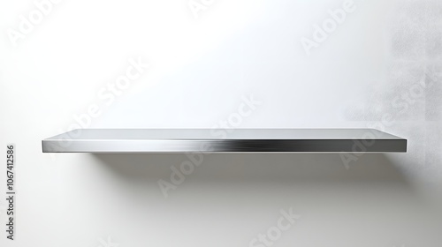 Single Slim Silver Wall Shelf on a Pure White Background