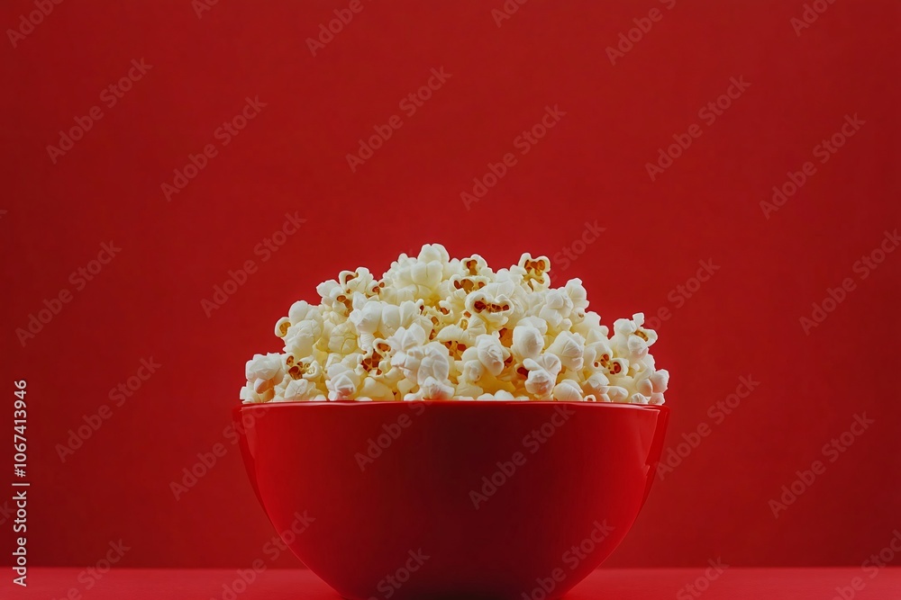 A Bowl of Popcorn on Red Background - Perfect Movie Night Snack A Bowl of Popcorn on Red Background - Perfect Movie Night Snack