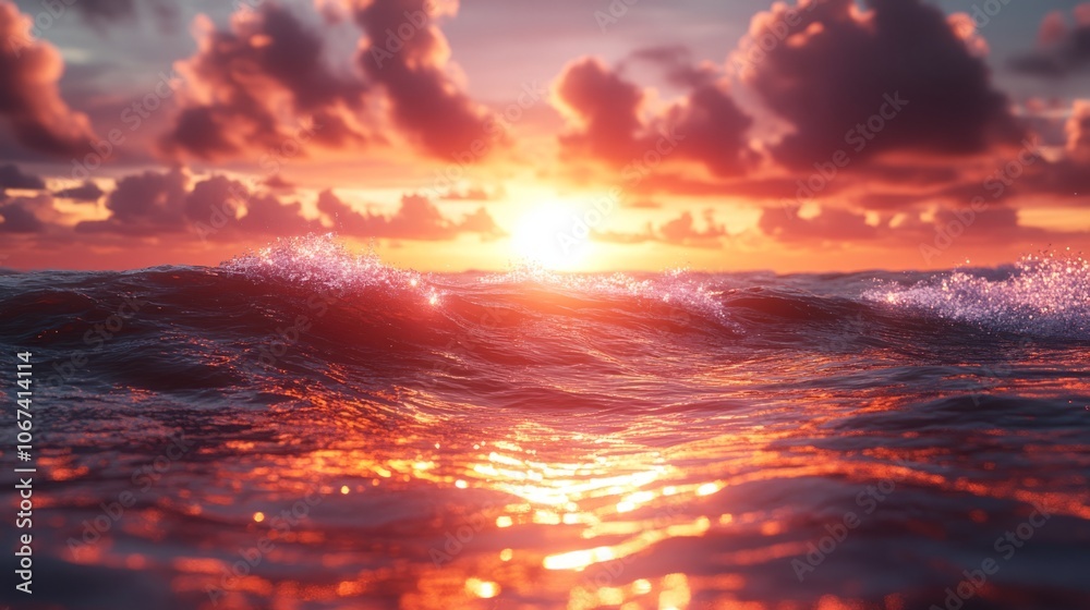 Stunning Ocean Sunset with Sun's Reflection Shimmering on the Water's Surface - Tranquil Seaside Scene Stunning Ocean Sunset with Sun's Reflection Shimmering on the Water's Surface - Tranquil Seaside Scene