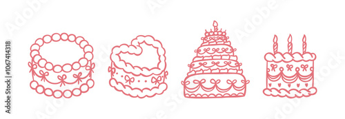 Vintage Cake Illustration for Wedding, Anniversary, and Birthday Invitations. Coquette Style Vector