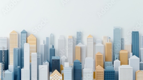 An aerial view of a dense city skyline with skyscrapers of varying heights and architectural styles, highlighting the urban landscape.