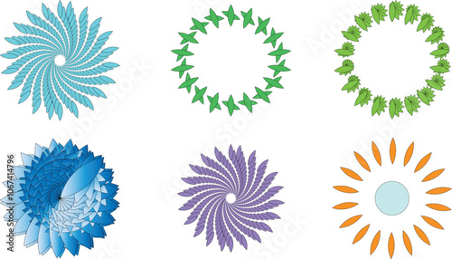 Royalty-free Set Of Color Geometric Flowers, Stars, And Graphics Elements premium stock vector And  fireworks
