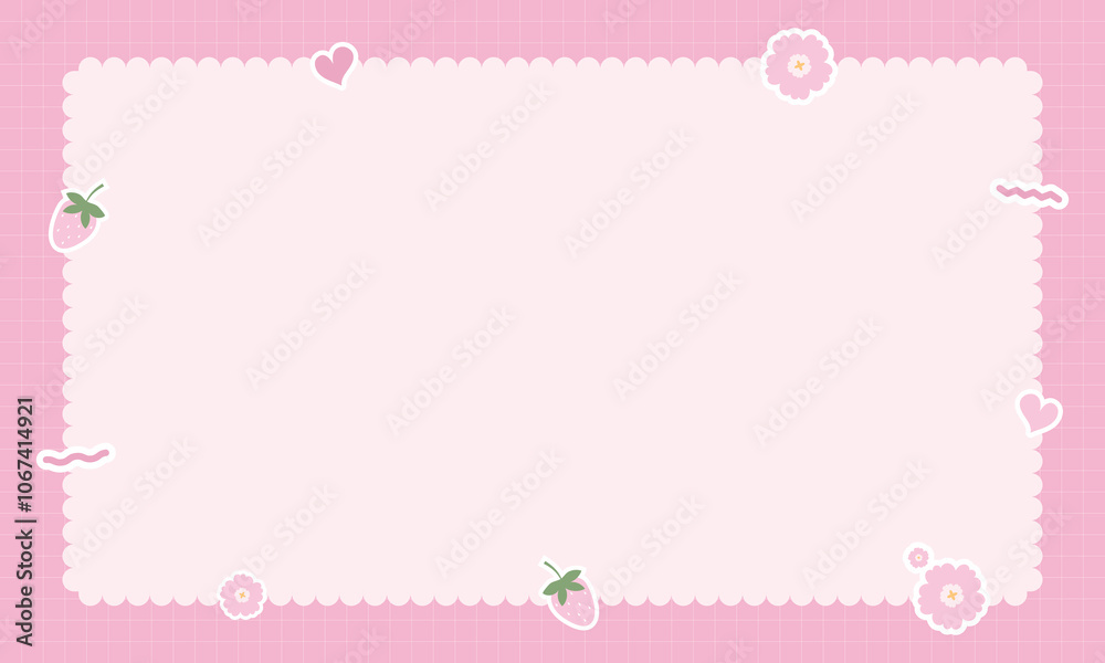Cute kawaii pastel notebook and memo pad grid background with kawaii stickers Cute kawaii pastel notebook and memo pad grid background with kawaii stickers