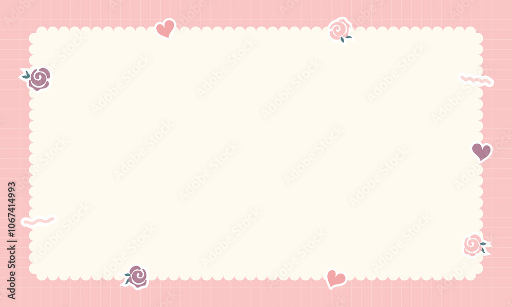 Cute kawaii pastel notebook and memo pad grid background with kawaii stickers Cute kawaii pastel notebook and memo pad grid background with kawaii stickers