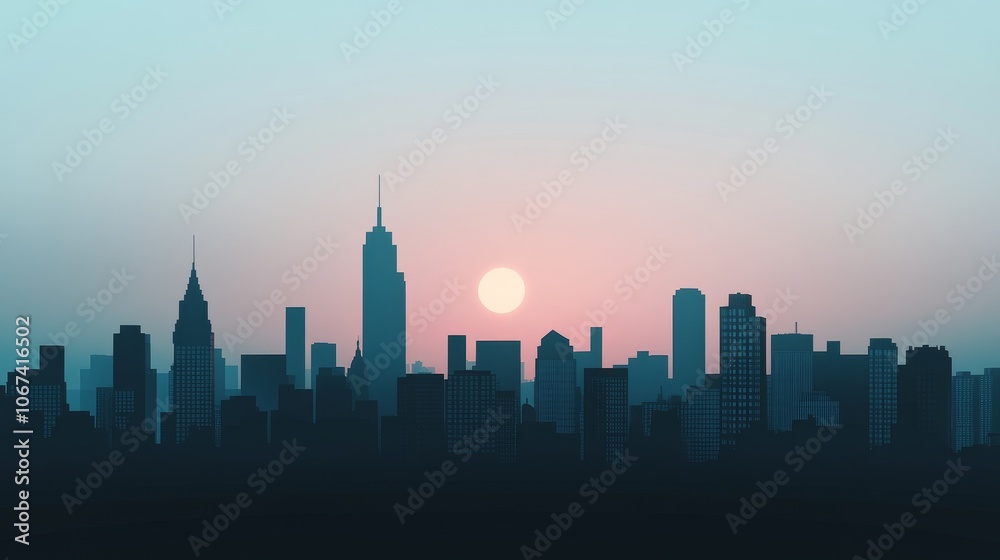 Fototapeta premium Minimalist city skyline silhouette ideal for sleek, modern business ad campaigns.