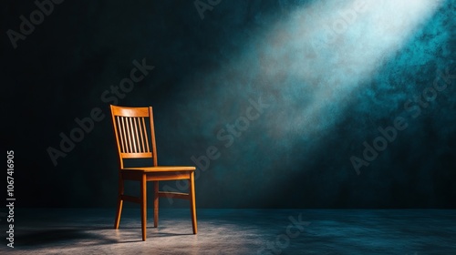 Empty chair spotlight for suspense or mystery play ad